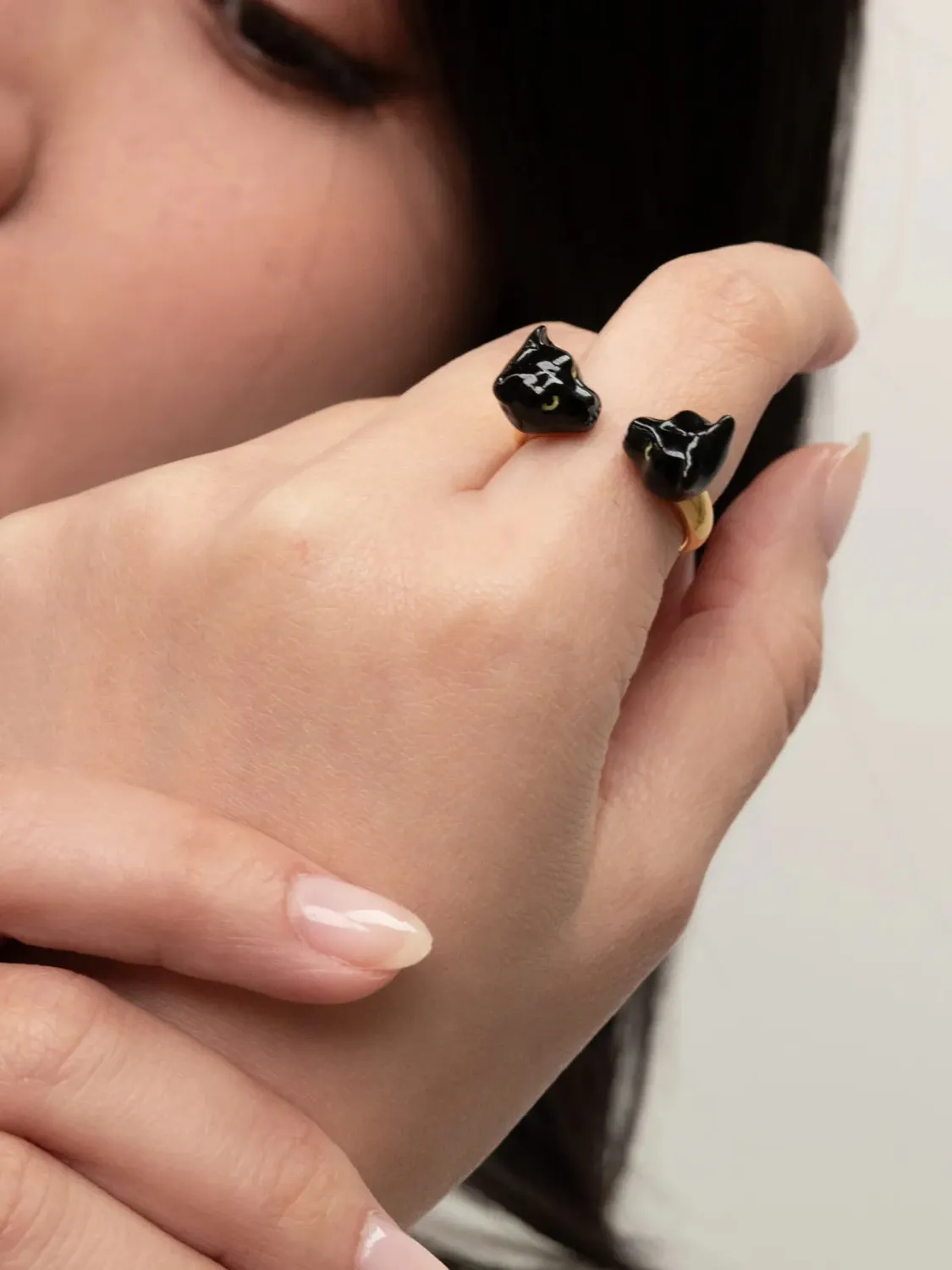 Nach Bijoux FaceToFace Panthère Noire bague ajustable dorée