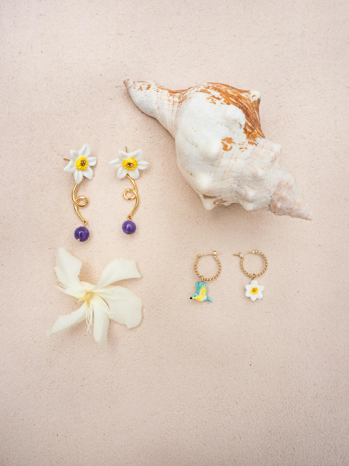 Nach Bijoux Mini créole Paruline bleue boucle d'oreille à l'unité porcelaine