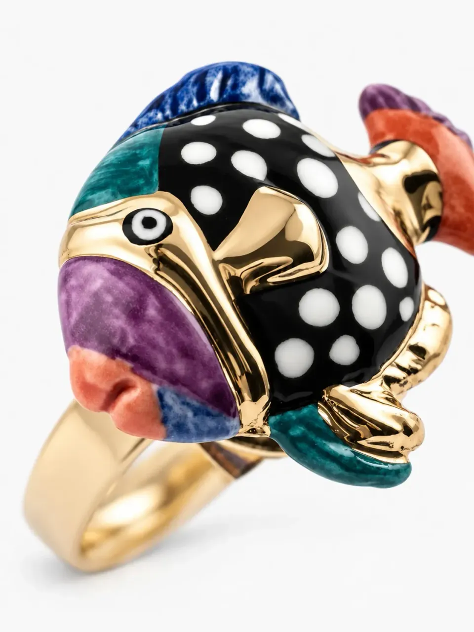 Nach Bijoux Bague poisson tacheté porcelaine dorée