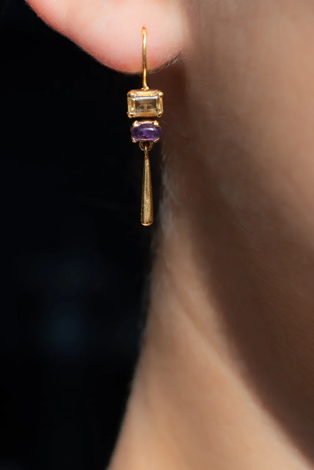 Le Fourbi de Capucine P63 boucles d'oreille citrine améthyste