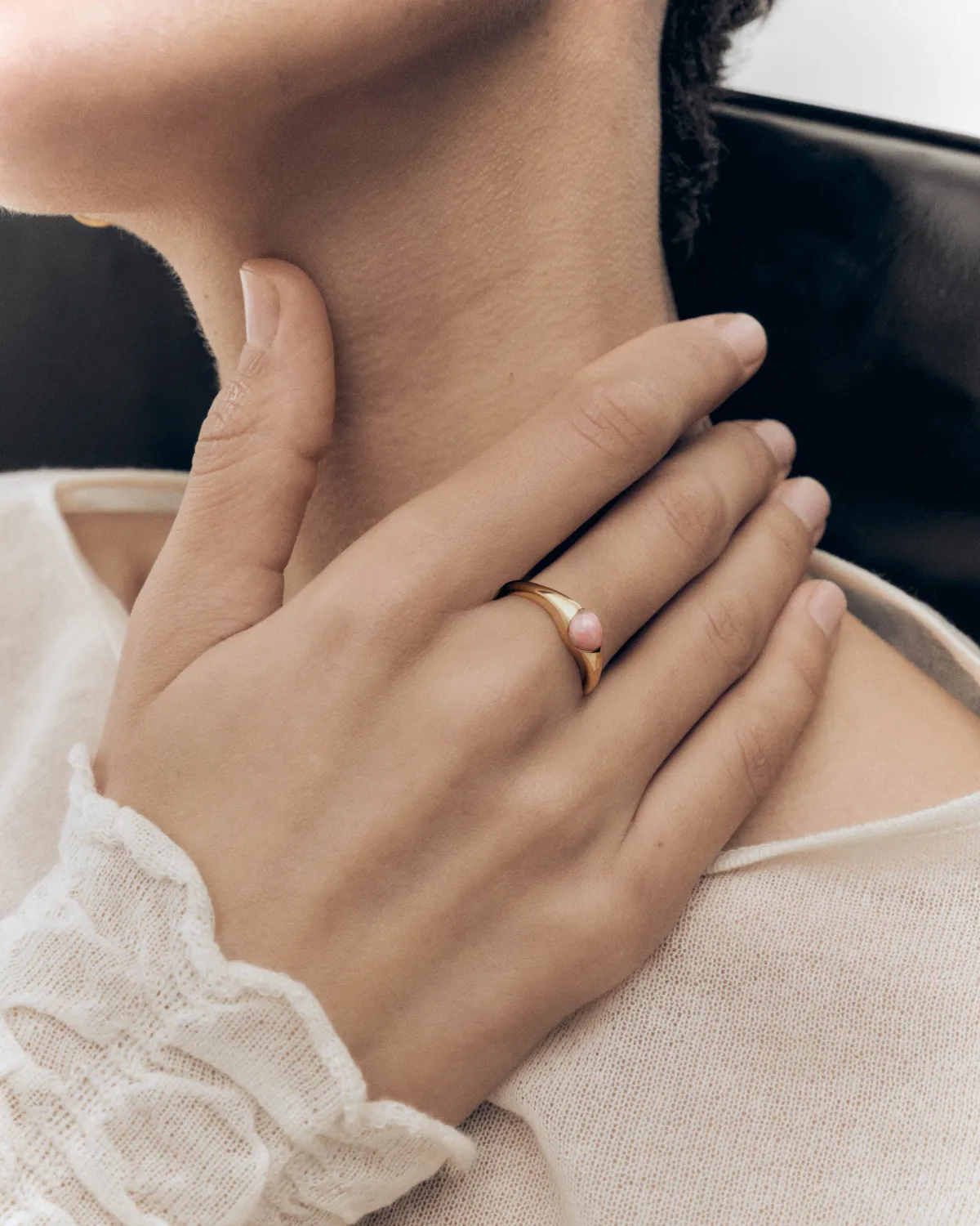 PDPAOLA Orion bague rhodochrosite rose pierre ovale