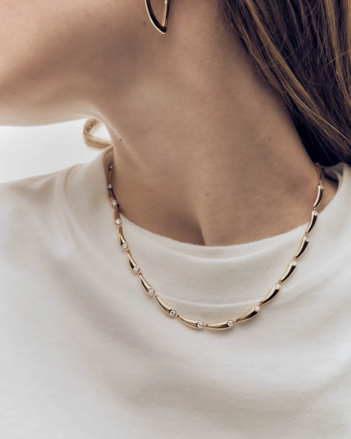 PDPAOLA Caramelle collier or zirconia blanc 42 cm