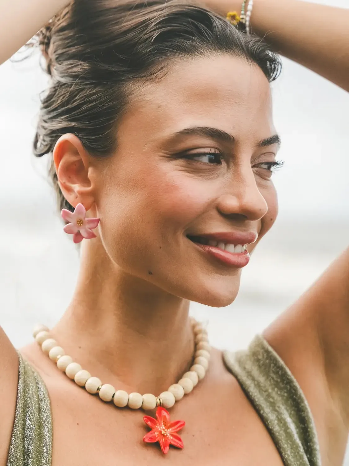 Nach Bijoux Lys rose boucles d’oreilles puces porcelaine rose