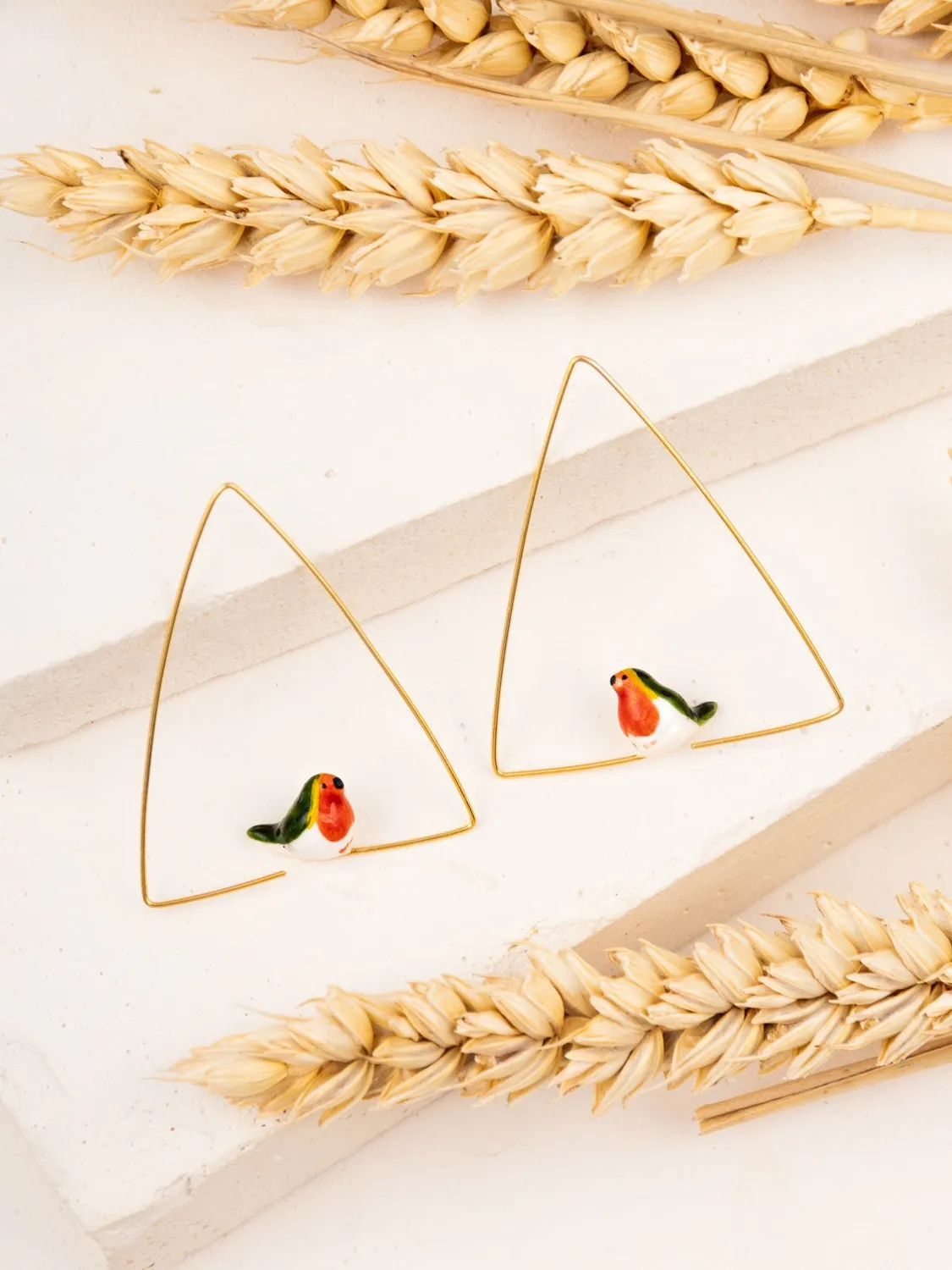 Nach Bijoux triangle rouge-gorge créoles boucles d'oreilles porcelaine
