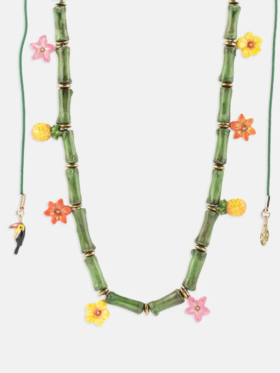 Nach Tropical Collier Perles de Bambou fleurs porcelaine vert 80 cm