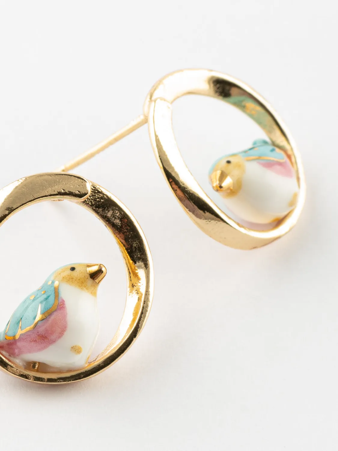 Nach Bijoux oiseau bleu boucles puces rondes porcelaine