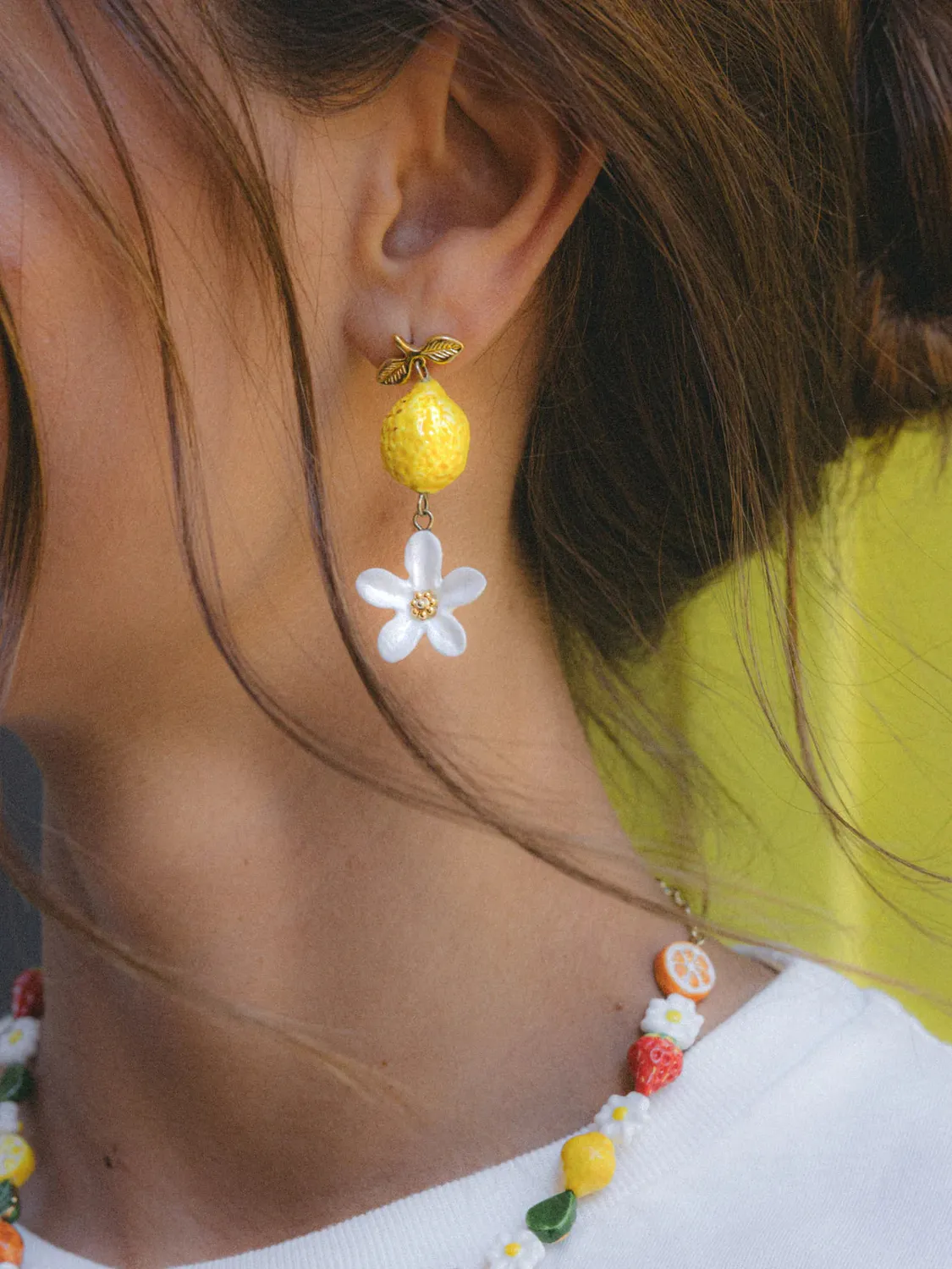 Nach Bijoux Citron boucles pendantes fleur jaune 5,2 cm
