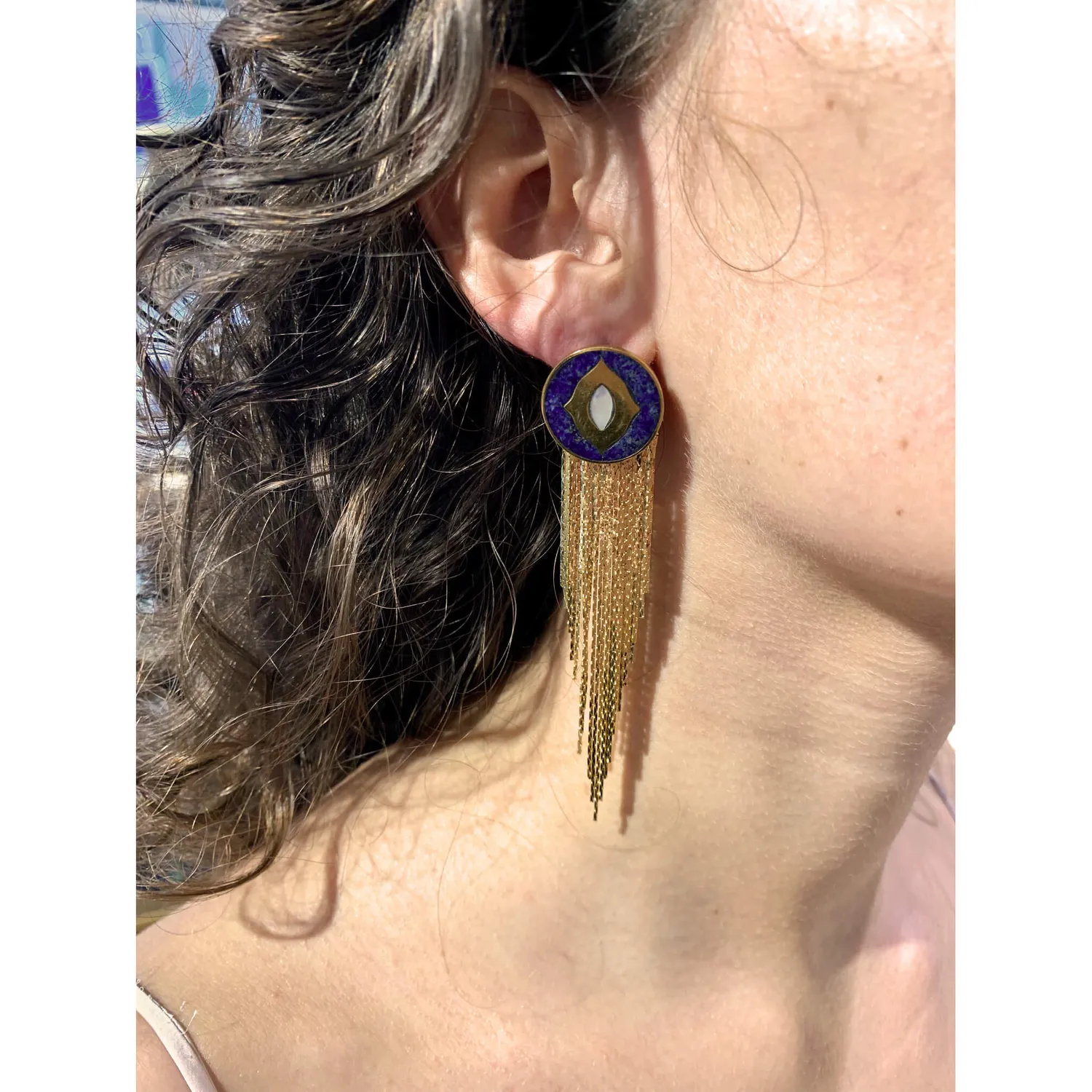 Nao de Paris Marhani boucles d'oreilles doré nacre 9,5cm