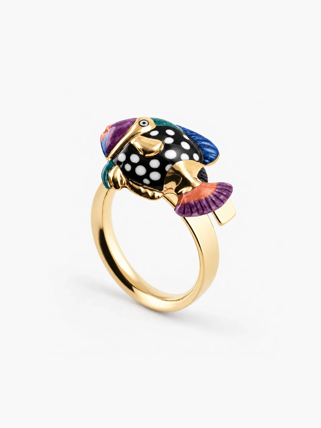 Nach Bijoux Bague poisson tacheté porcelaine dorée