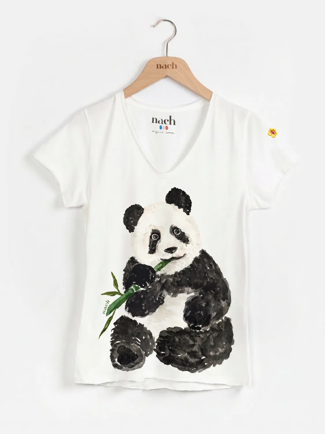 Nach Bijoux Victor panda gourmand t-shirt col V blanc