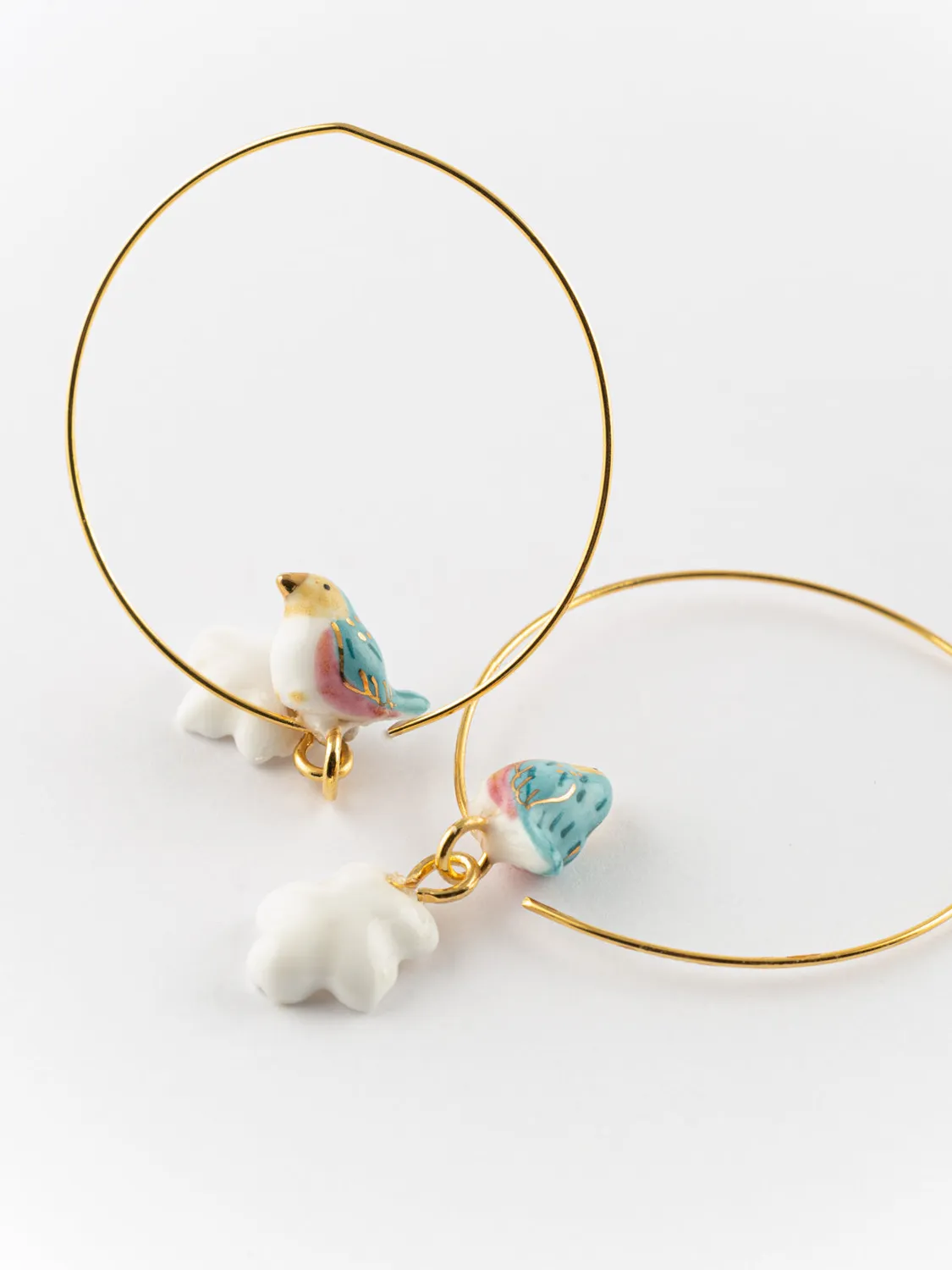 Nach Bijoux Oiseau bleu créoles fleur de poirier 5 cm