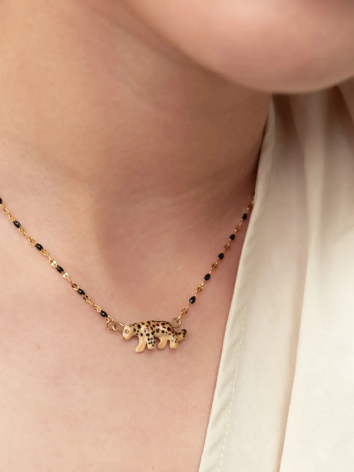 Nach Bijoux Idole sauvage perles et léopard collier porcelaine