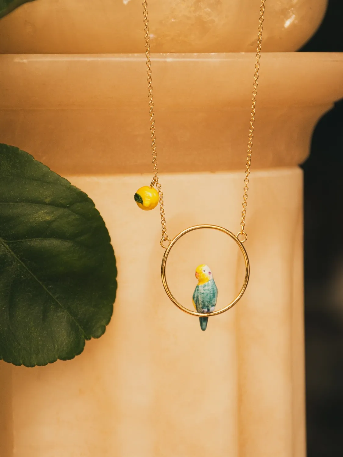 Nach Bijoux Perruche Bleue collier rond citron verre 50 cm