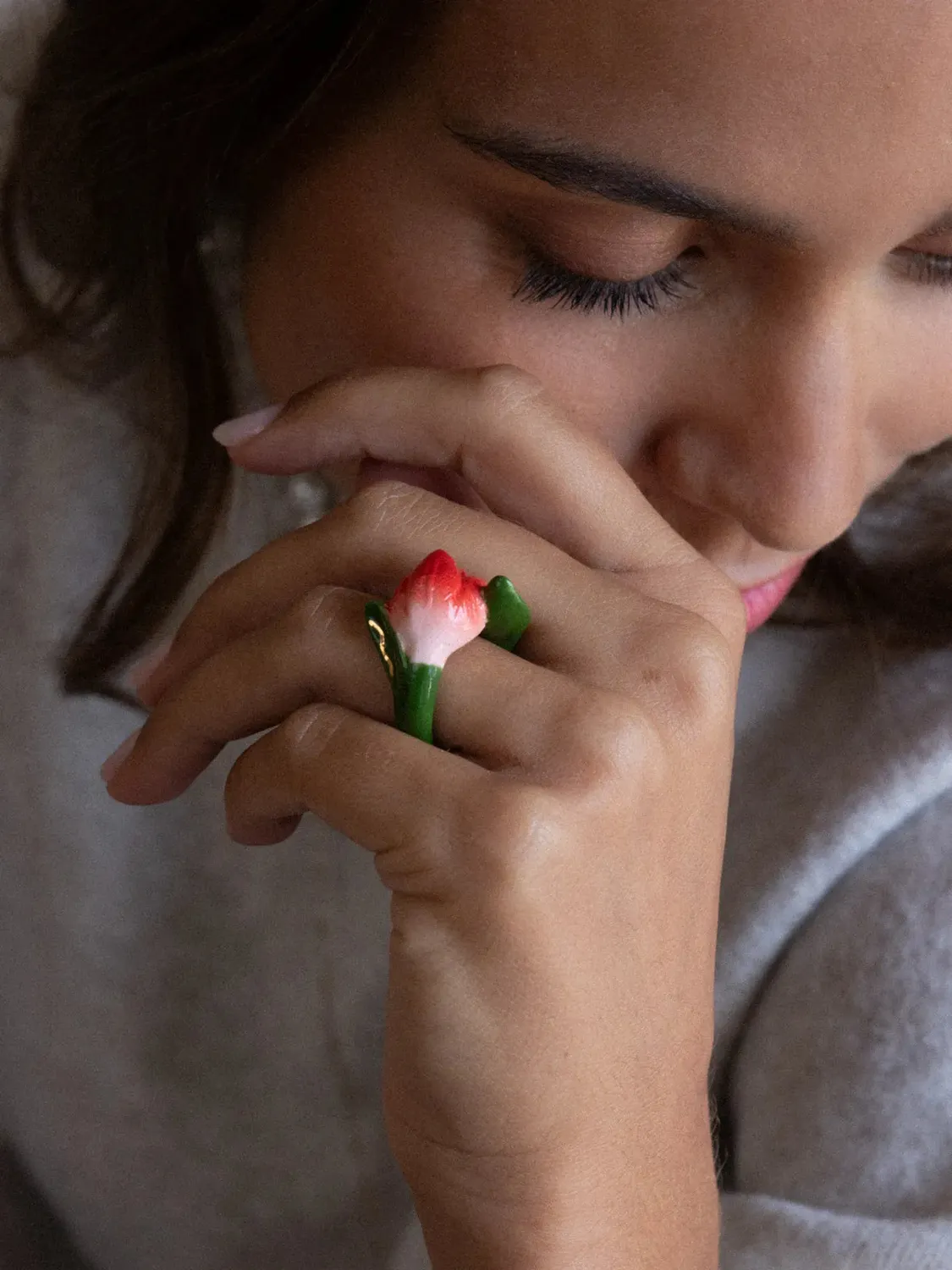 Nach Bijoux Tulipe bague porcelaine fleur taille S M L