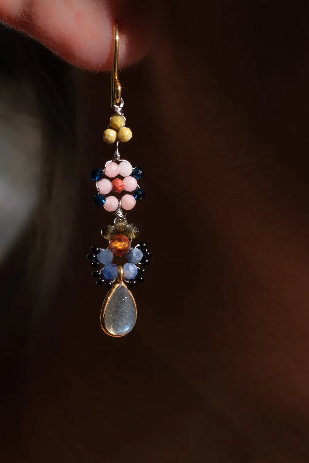 Le Fourbi de Capucine P16 boucles d'oreille laiton doré labradorite