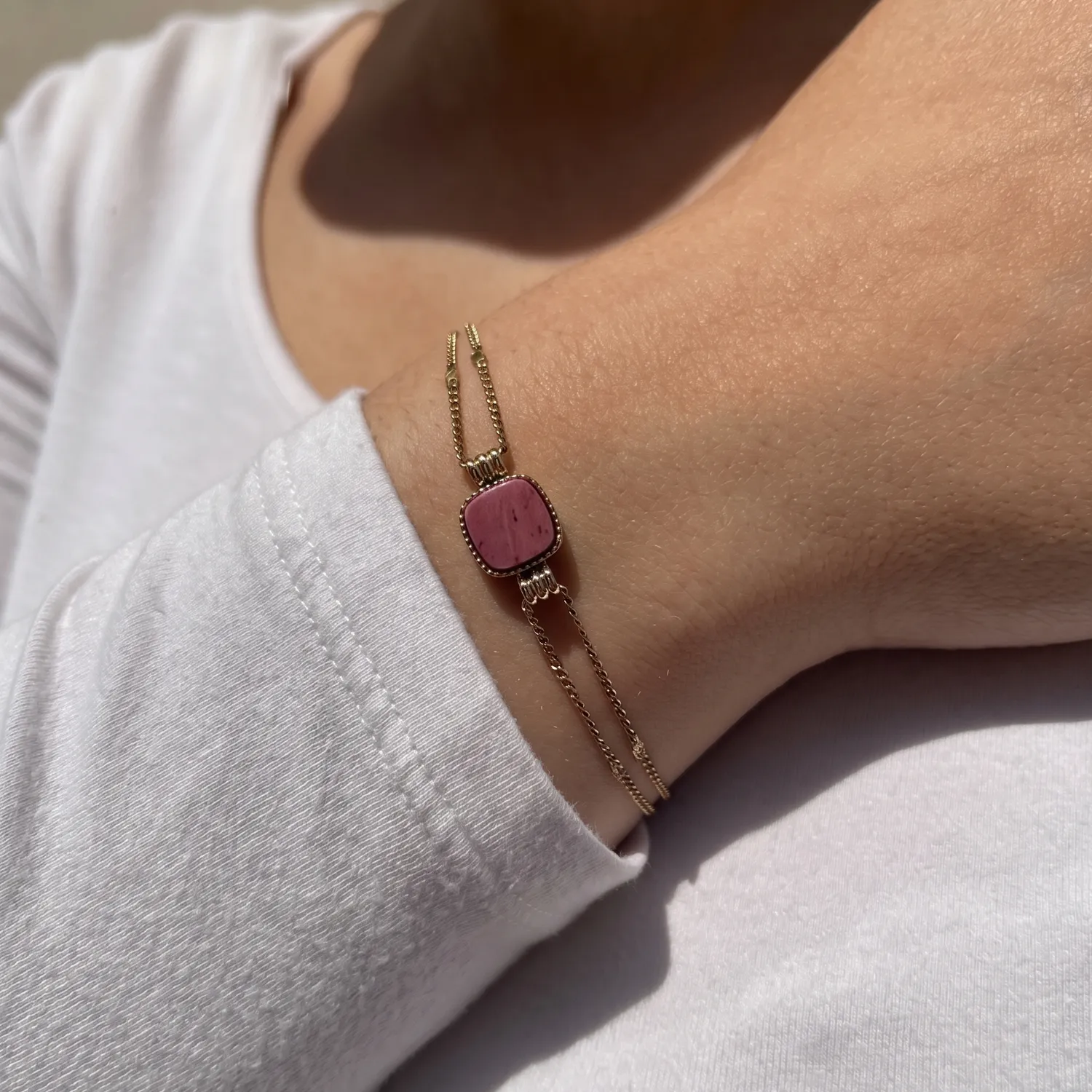 Nao de Paris Vintage Rhodonite bracelet doré 16 cm