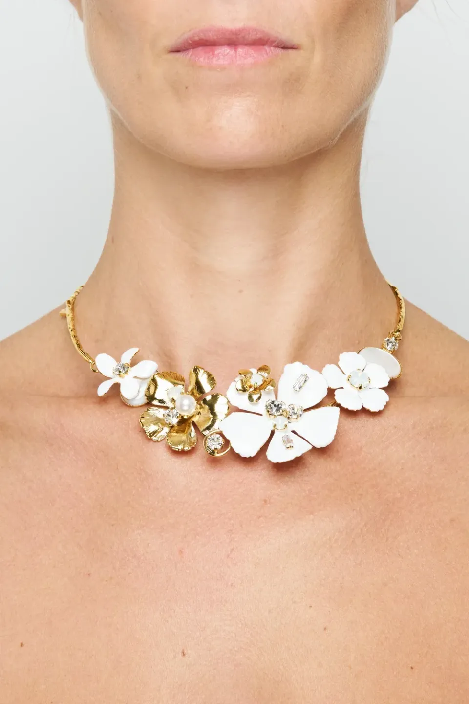 Philippe Ferrandis Ischia collier 2 fleurs émail blanc