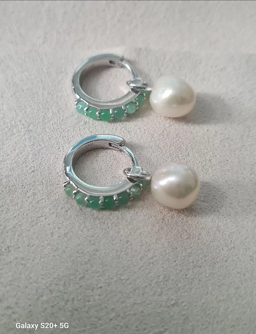 Astrid & Miyu Aqua & Pearl Charm créoles argent perle