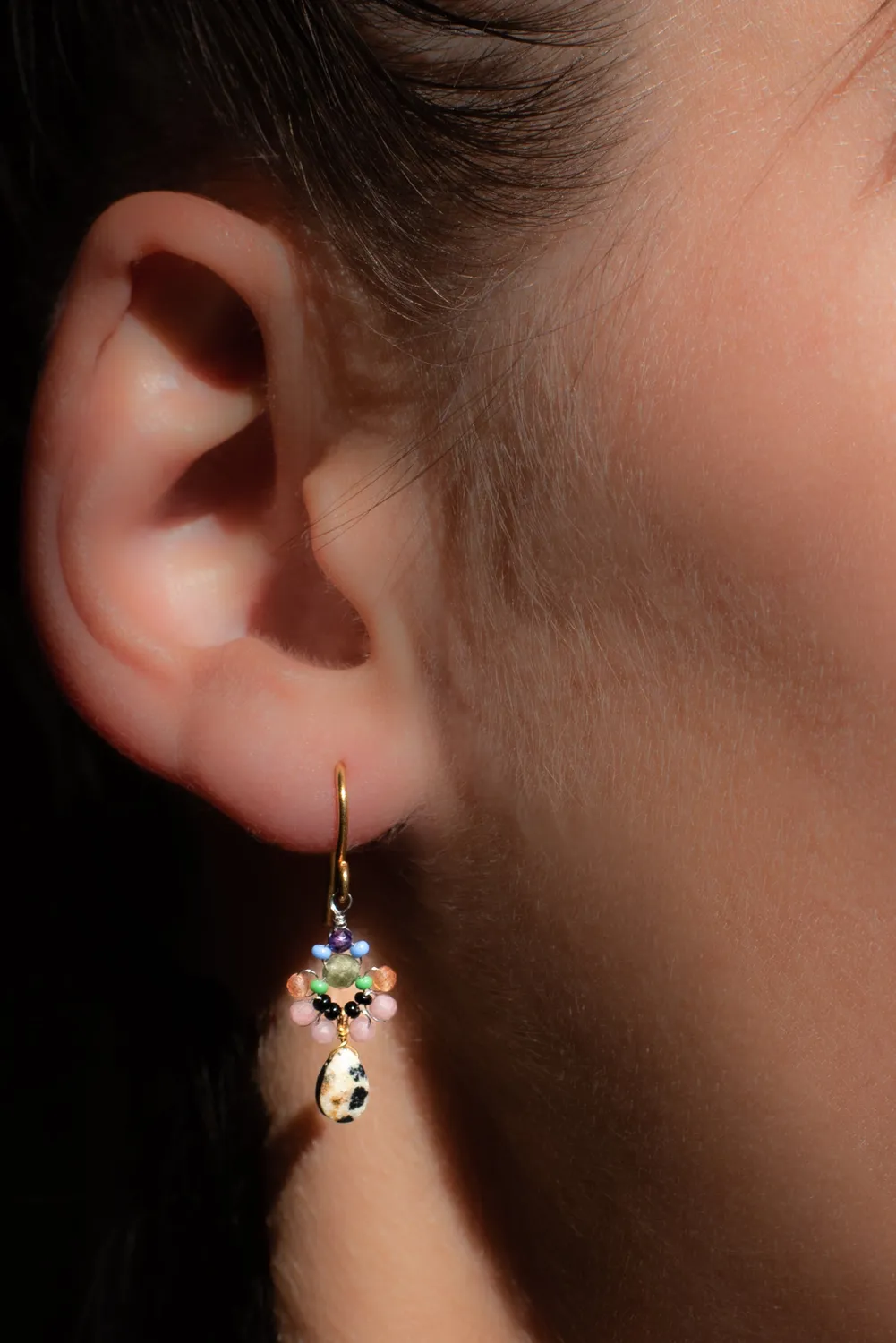 Le Fourbi de Capucine P23 boucles d'oreilles laiton doré jaspe