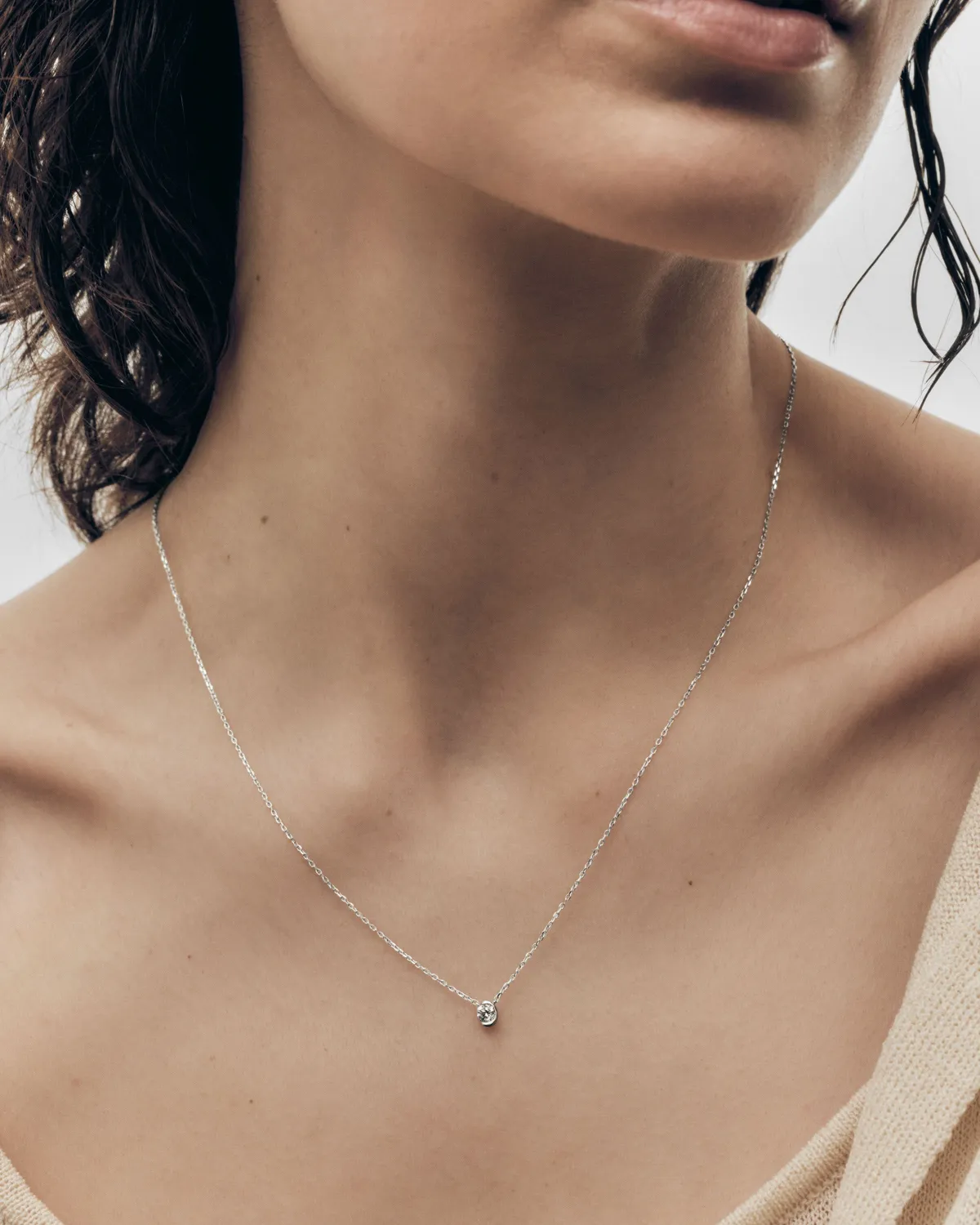 PDPAOLA Delia collier solitaire diamant or blanc 18 carats