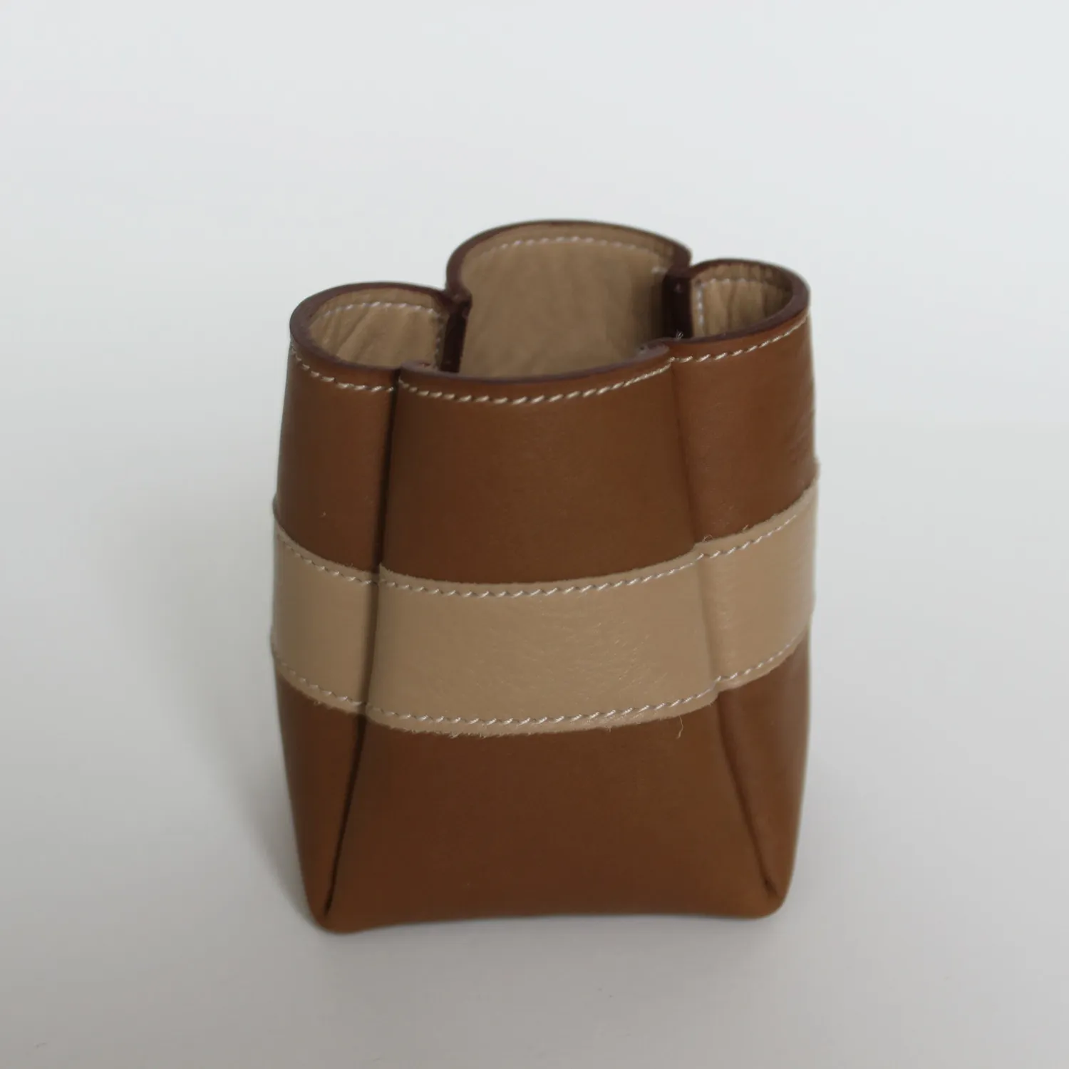 Drelin pot à crayons cuir tons marrons