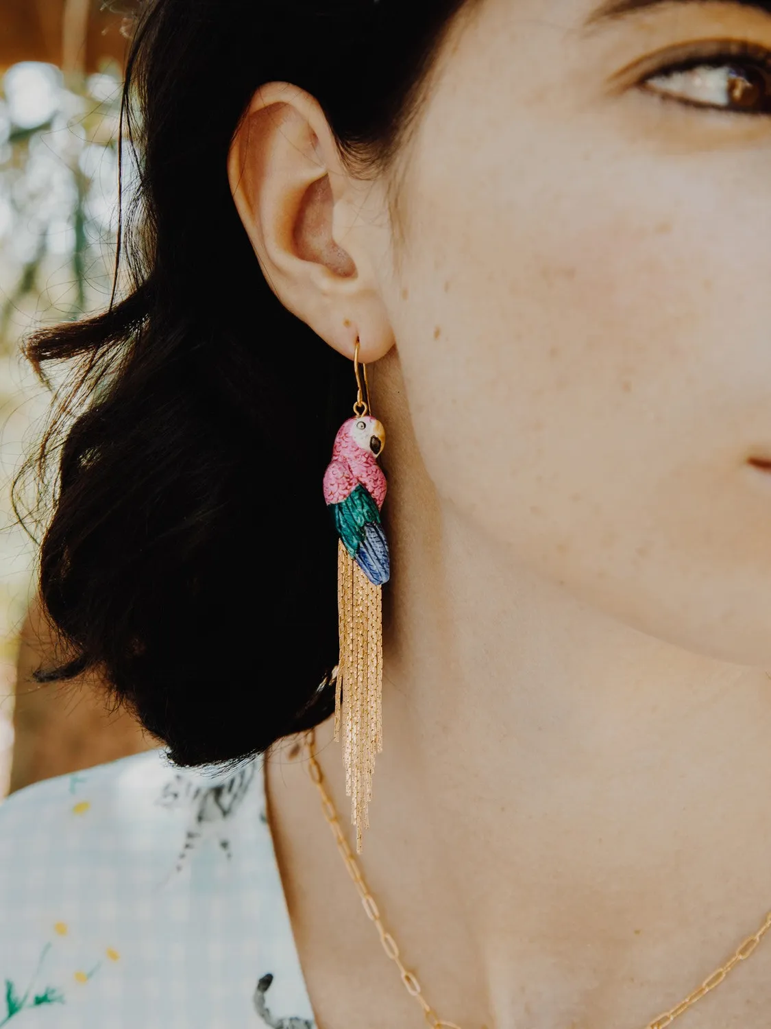 Nach Bijoux Perroquet rose boucles d’oreilles franges 9 cm