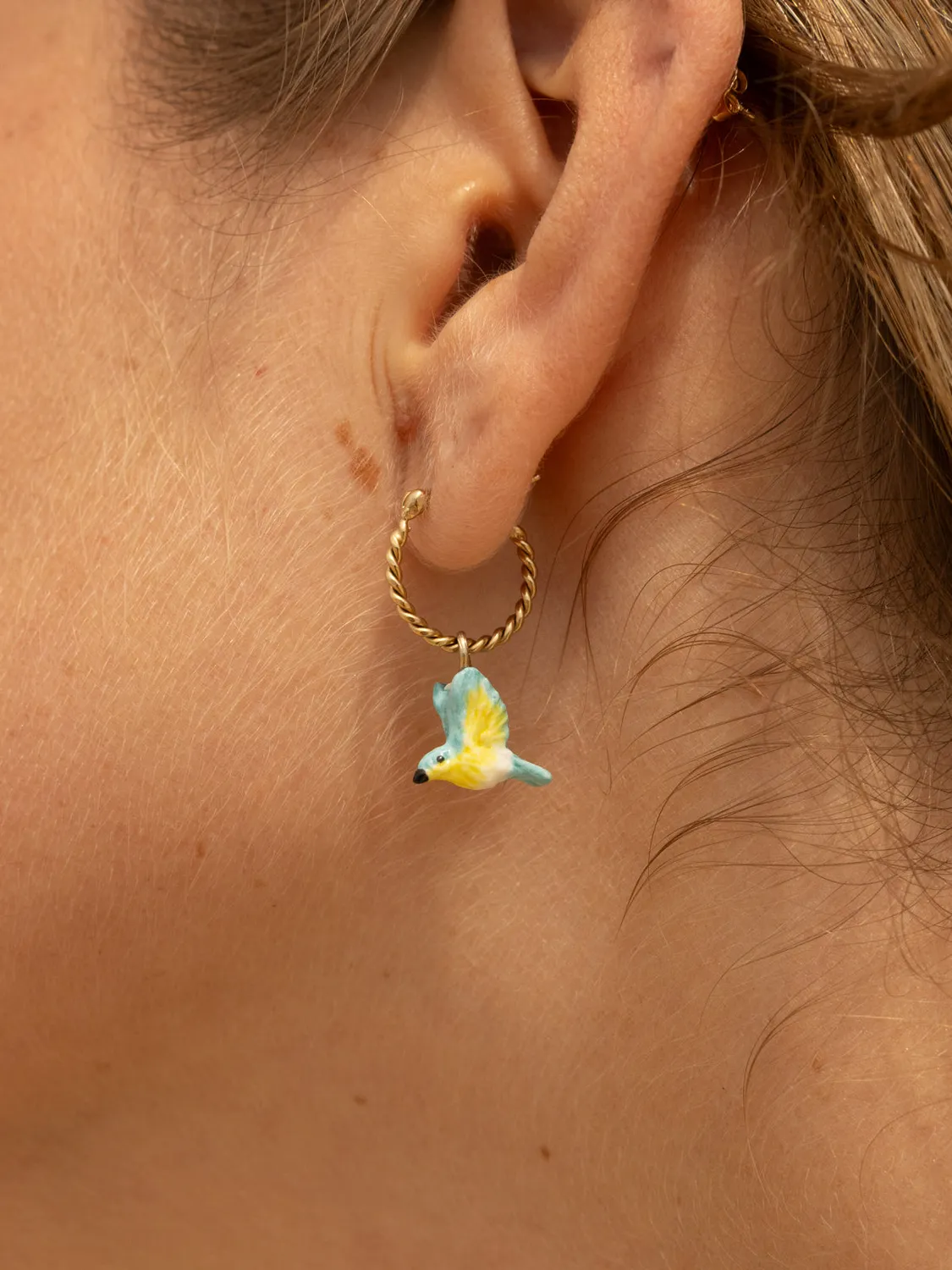 Nach Bijoux Mini créole Paruline bleue boucle d'oreille à l'unité porcelaine