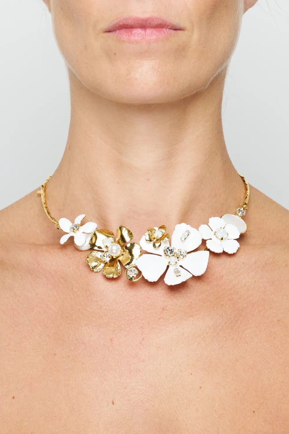 Philippe Ferrandis Ischia collier 2 fleurs émail blanc
