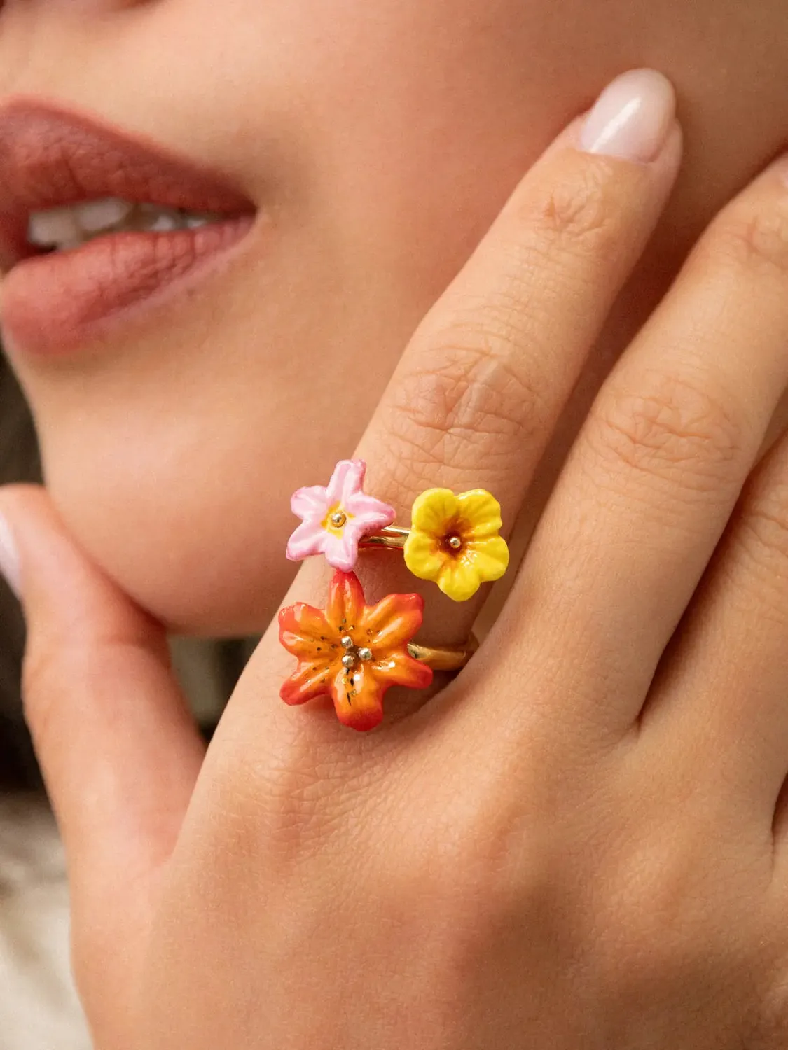 Nach Bijoux multi fleurs tropicales bague ajustable porcelaine