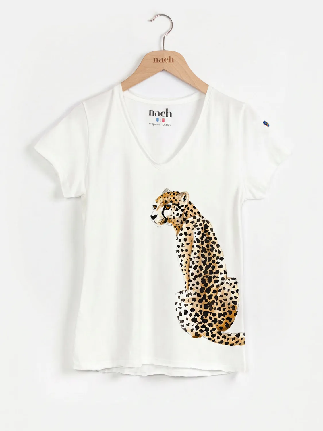 Nach Bijoux Victor t-shirt guépard assis blanc S M L XL