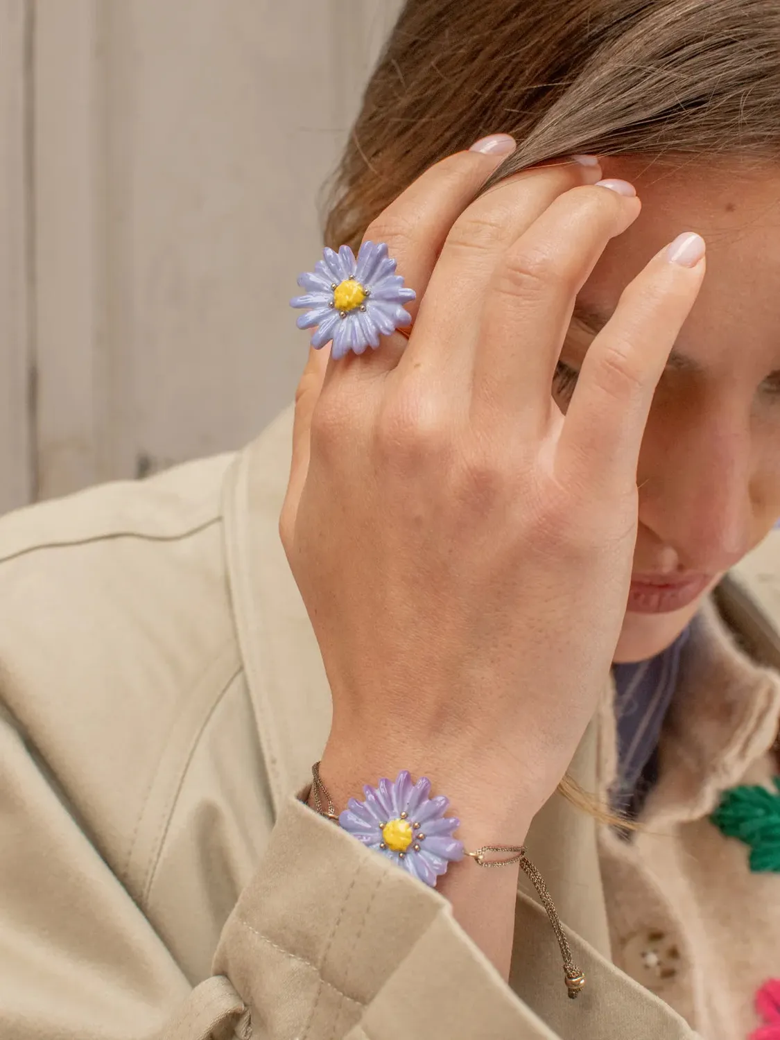 Nach Bijoux fleur anémone bleue bague porcelaine ajustable