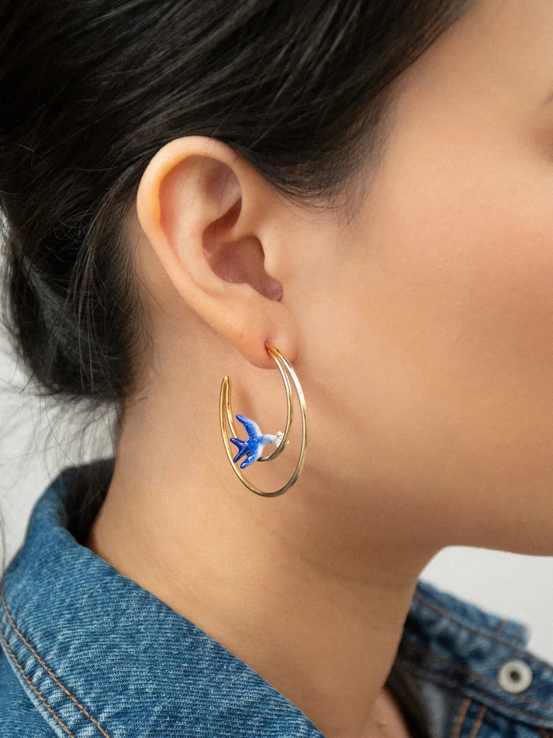 Nach Bijoux Cosmic Créoles lunes hirondelle bleue paire porcelaine