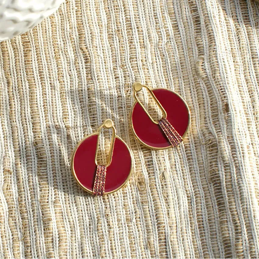 Nao de Paris Louxor Grenat boucles d'oreilles rondes grenat