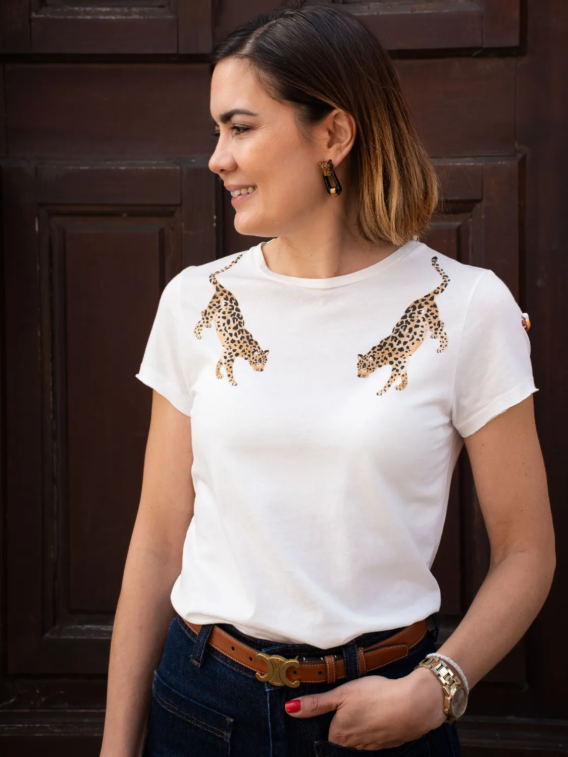 Nach Bijoux Olga léopard face à face t-shirt blanc