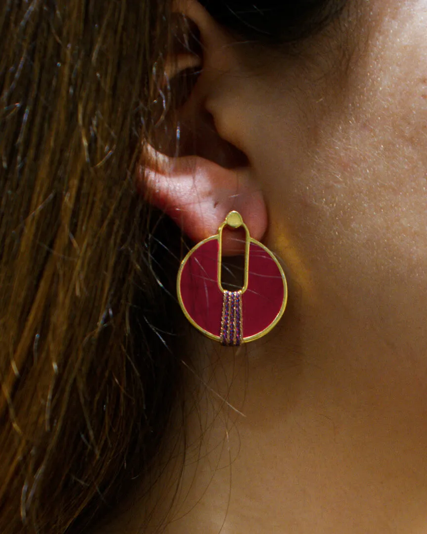 Nao de Paris Louxor Grenat boucles d'oreilles rondes grenat