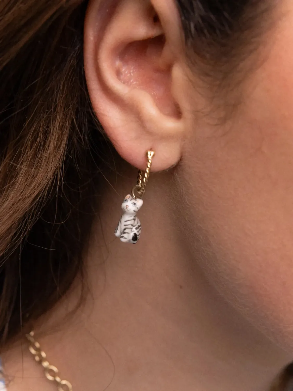 Nach Bijoux Mini créole chat tabby boucle d'oreille porcelaine à l'unité