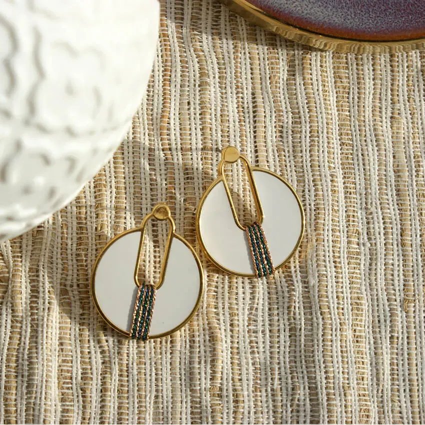 Nao de Paris Louxor White boucles d'oreilles doré 3,2 cm