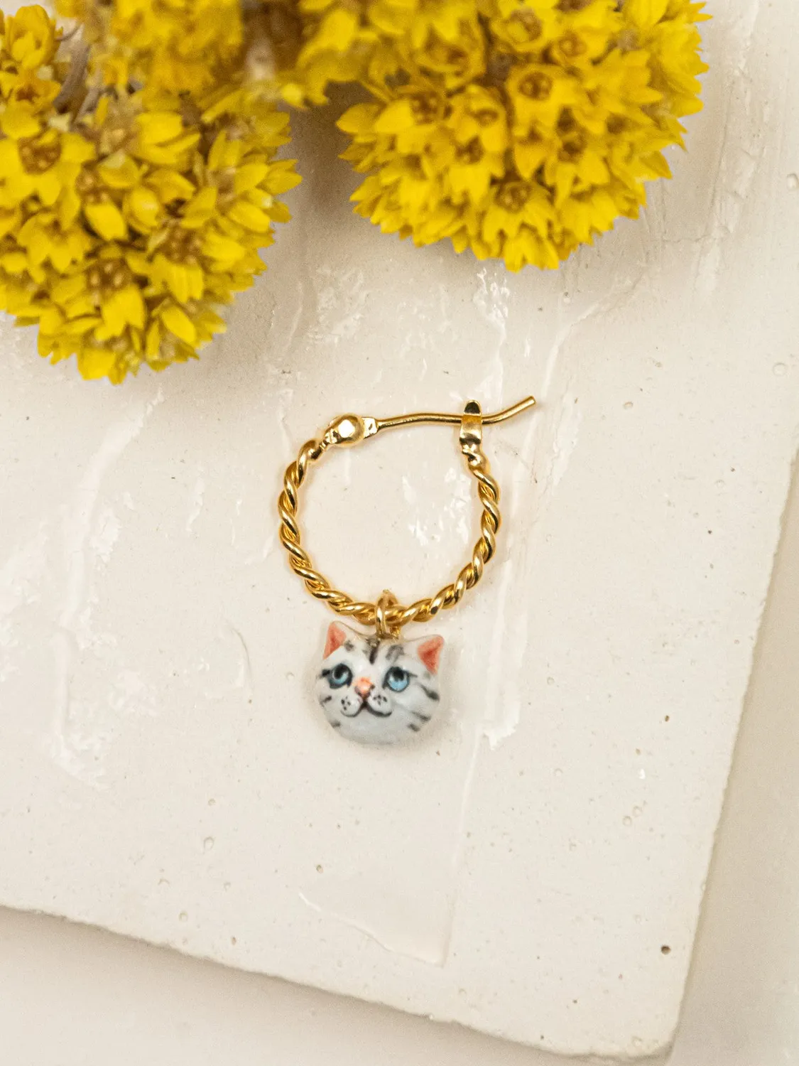 Nach Bijoux Chat tabby mini créole boucle d'oreille à l'unité dorée