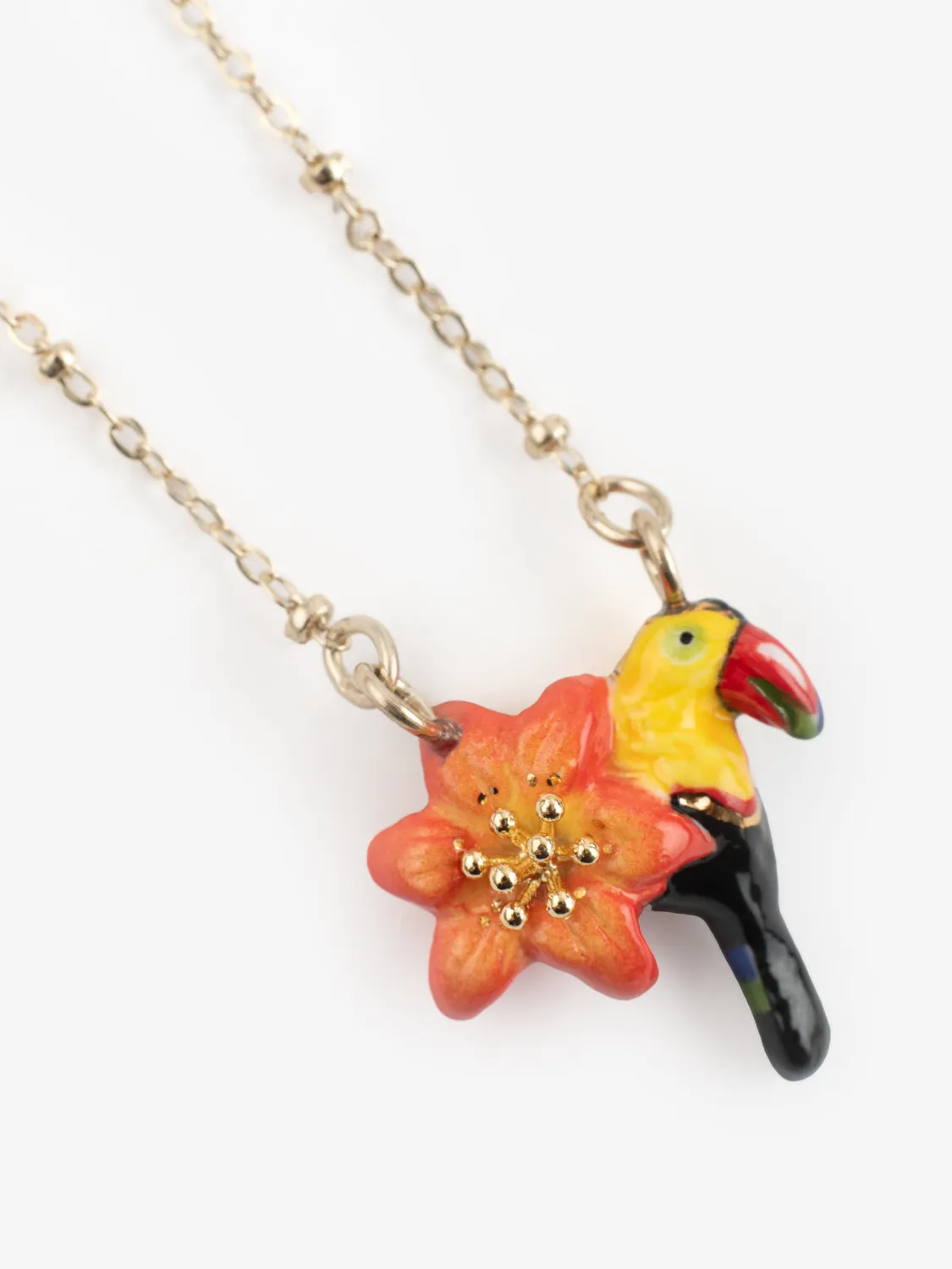 Nach Bijoux Lys Toucan collier porcelaine fleur 46 cm