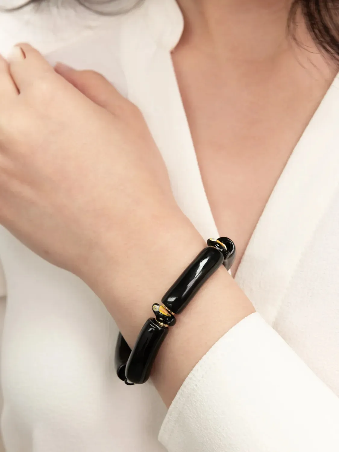 Nach Bijoux Toucan bracelet perles noires porcelaine