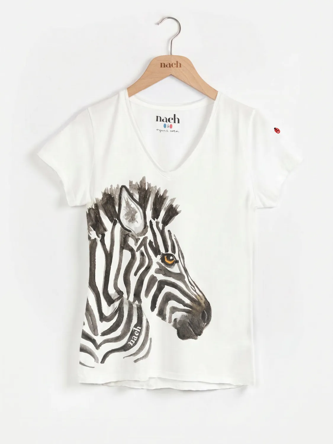Nach Bijoux Victor zèbre t-shirt blanc col V porcelaine