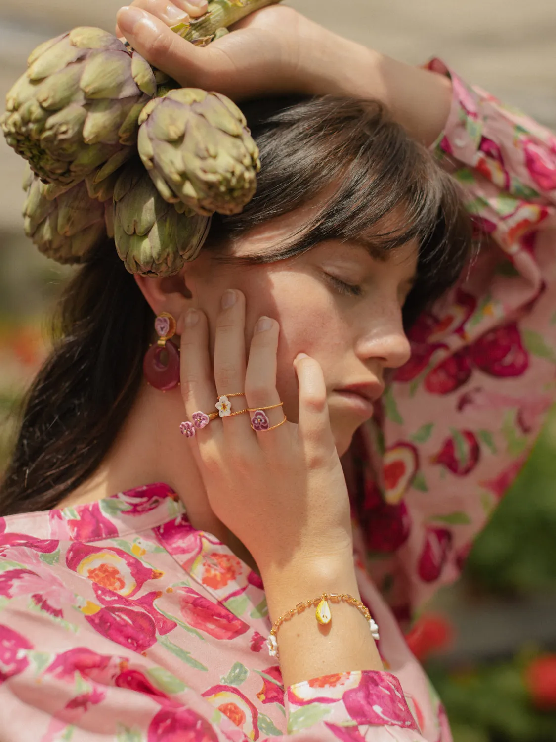 Nach Bijoux fleur de poirier bague double anneau ajustable