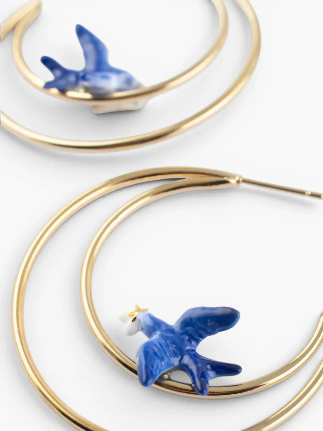Nach Bijoux Cosmic Créoles lunes hirondelle bleue paire porcelaine
