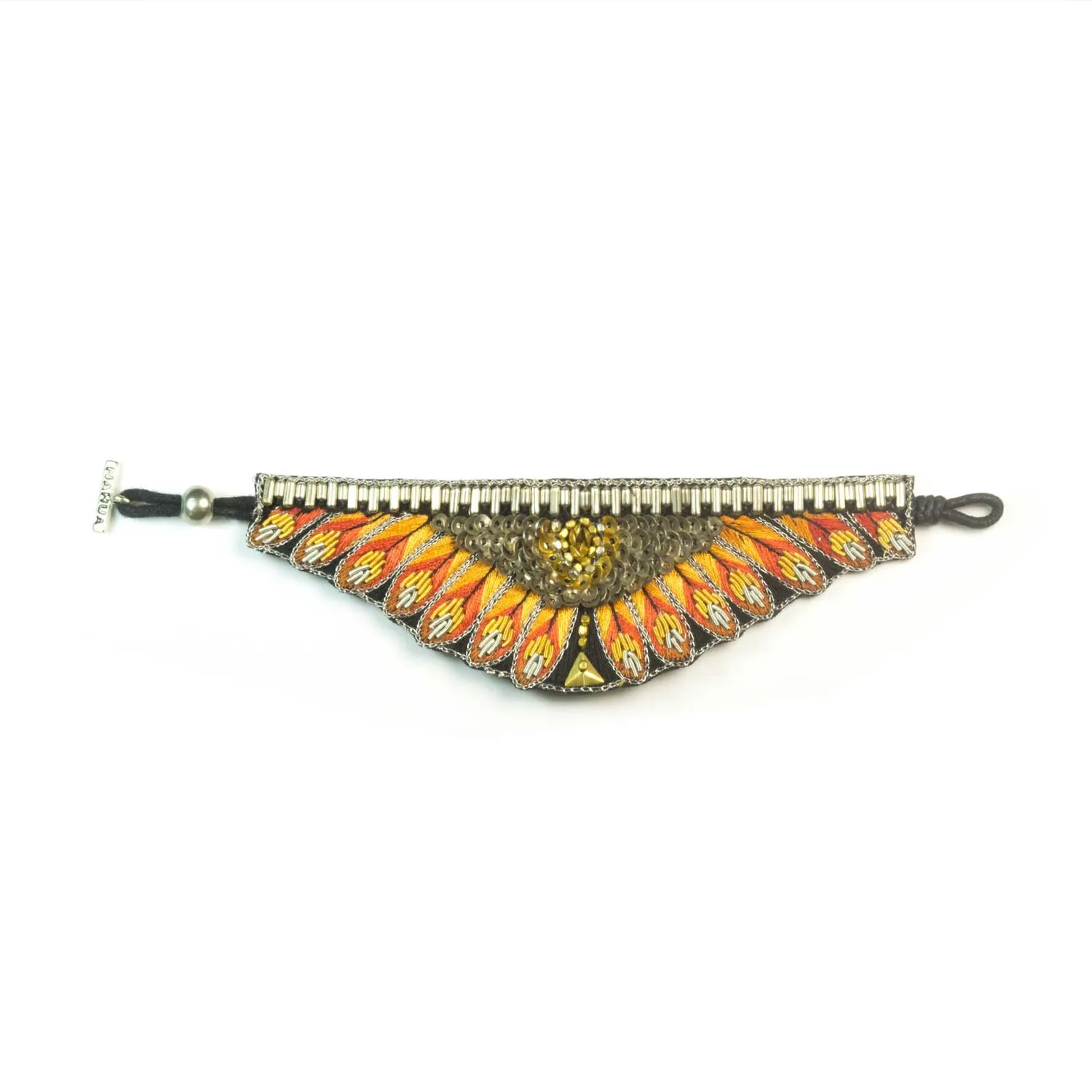 Nao de Paris Nita bracelet brodé orange cuir