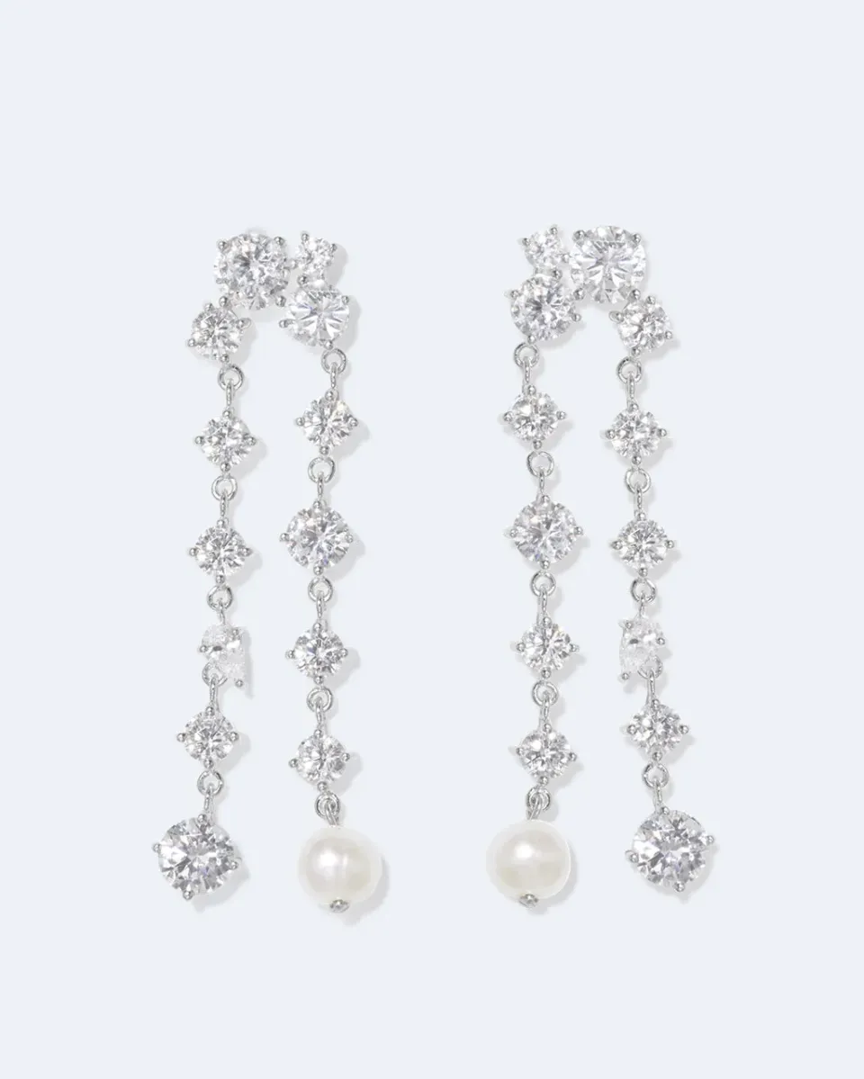 Completedworks Trickles boucles d'oreilles perle zirconia argent recyclé