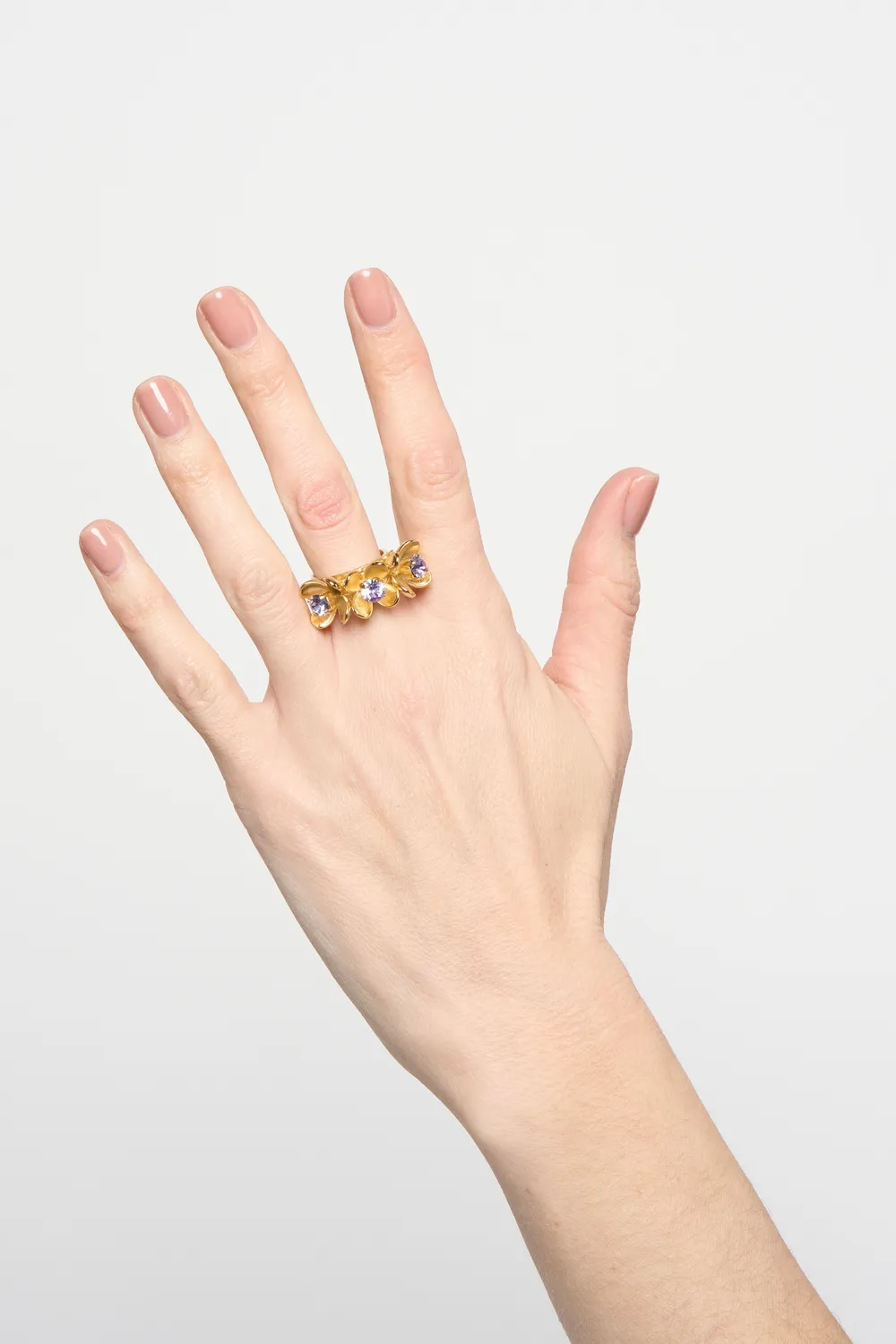 Philippe Ferrandis Eugenie bague ajustable 3 fleurs cristal vert