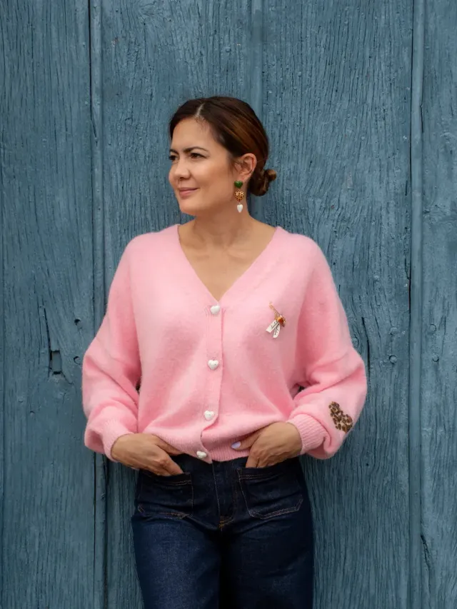 Nach Bijoux Chocolatine gilet rose boutons cœur
