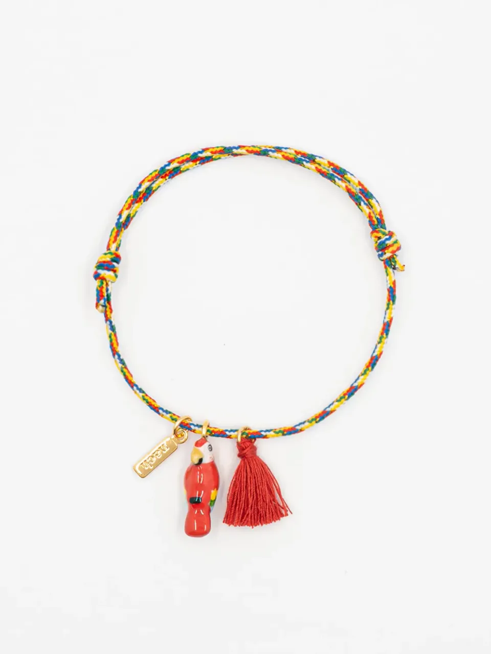 Nach Bijoux bracelet cordon perroquet rouge pompon ajustable