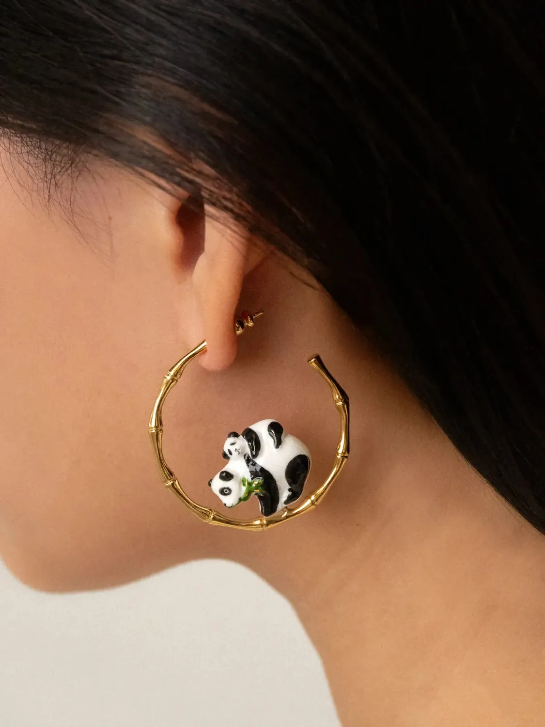 Nach Bijoux Créoles Bambou Pandas boucles doreilles porcelaine