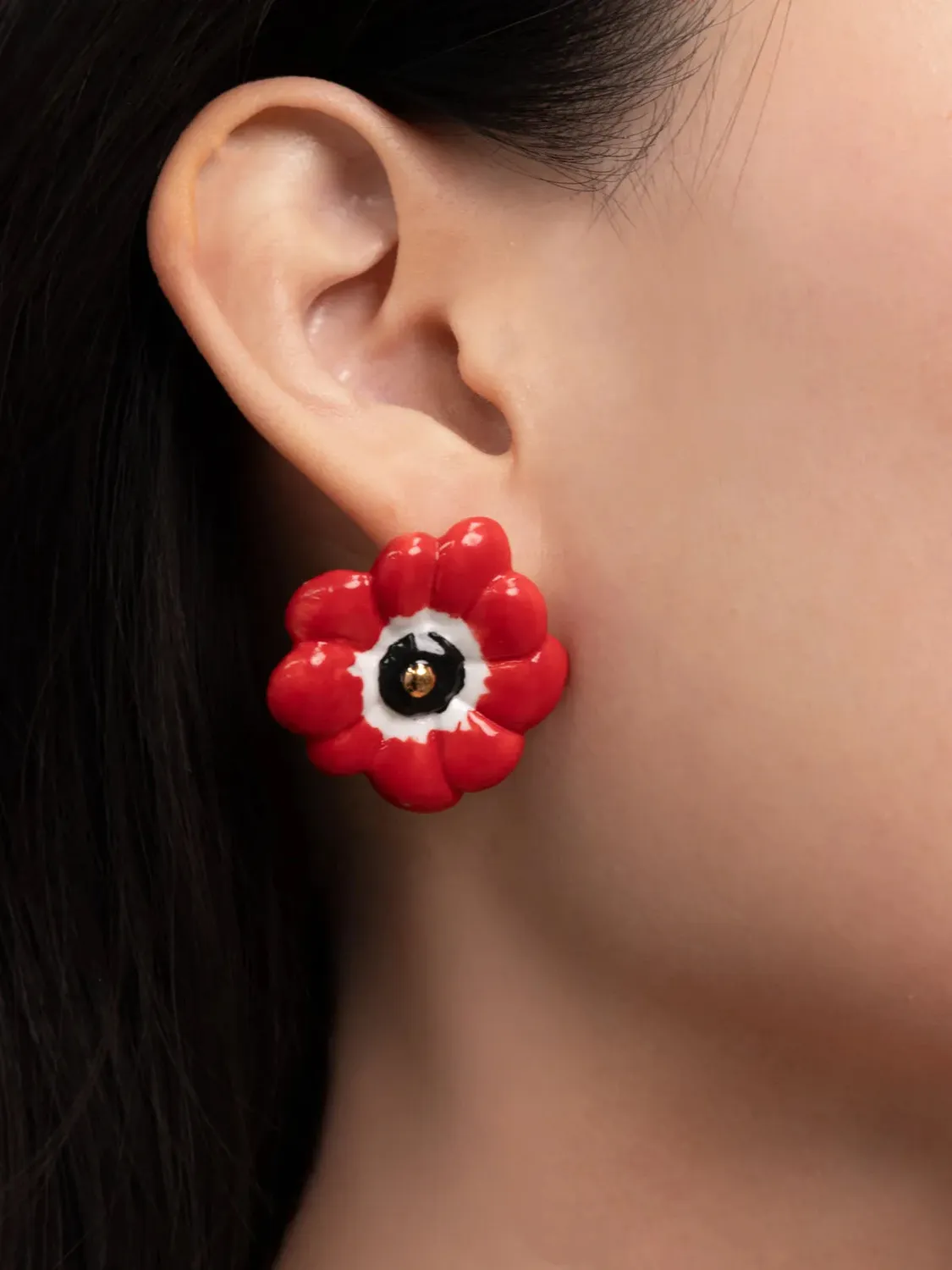Nach Bijoux Anémone rouge boucles d'oreilles puces porcelaine